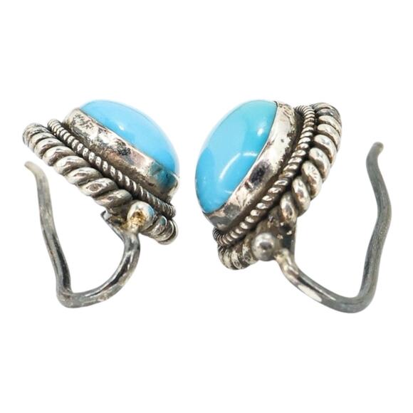 Vintage Artisan Handmade Earrings With Turquoise Unmarked Tested Silver - Picture 6 of 8